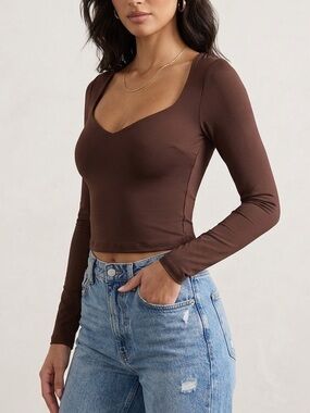 Meshki Long Sleeve Blouse Top Size Medium Brown